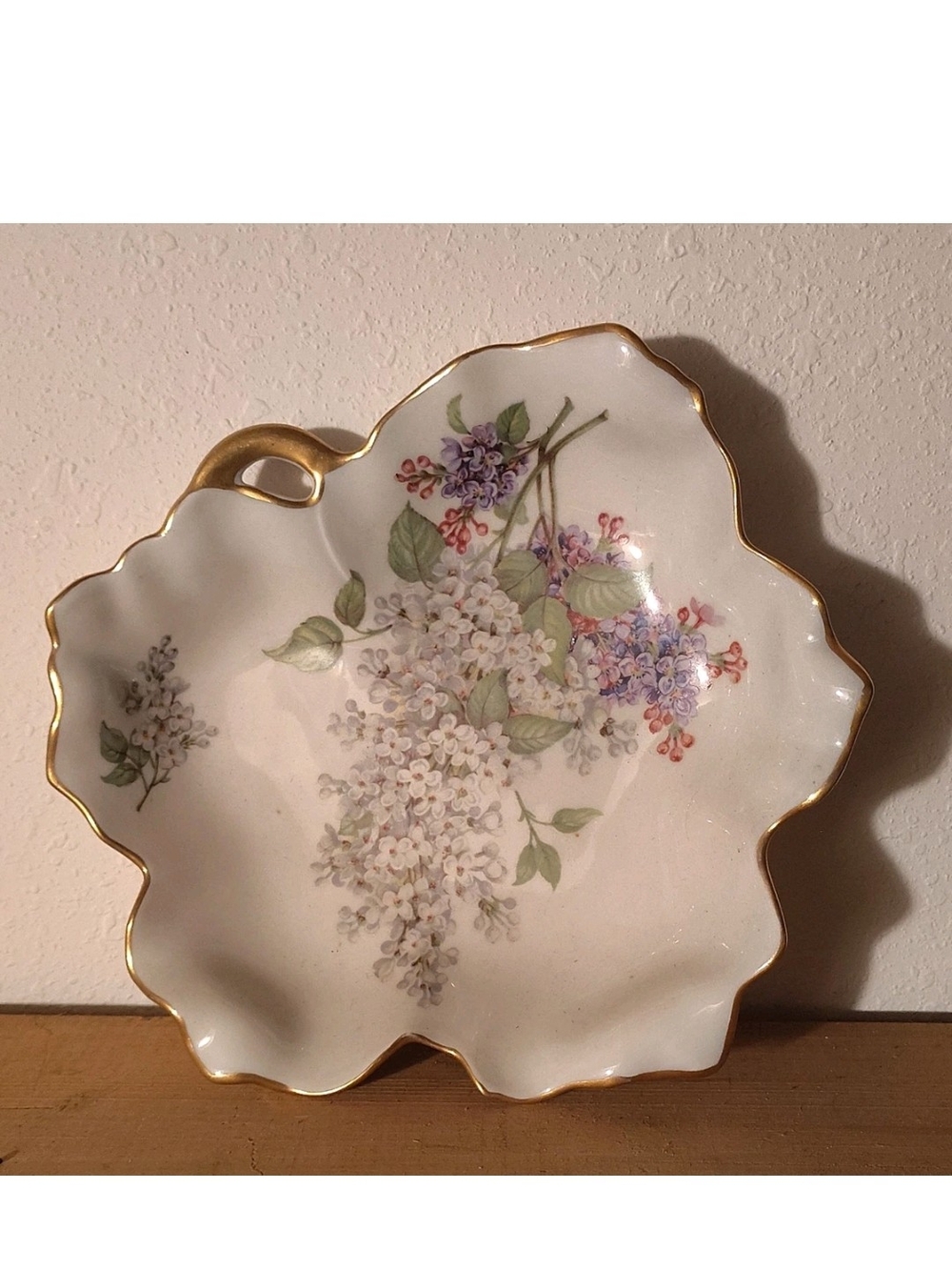 Floral Porcelain Decorative Dish with Gold Trim